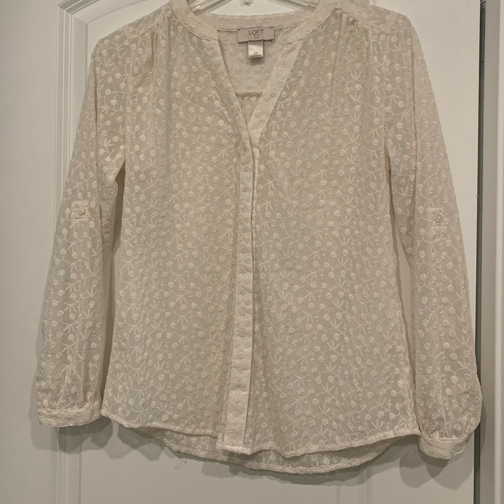 Off-white, see-through blouse with embroidery